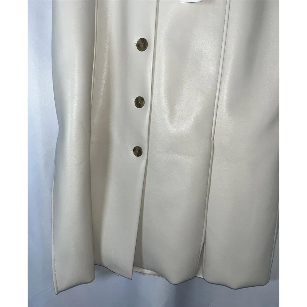 Banana Republic Seamed Vegan Leather Womens Midi Skirt Size 14 Oyster Pearl